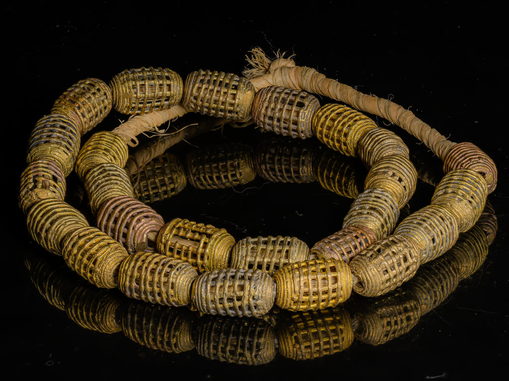 African Brass Filigree Oval Cage Basket Beads from Ghana