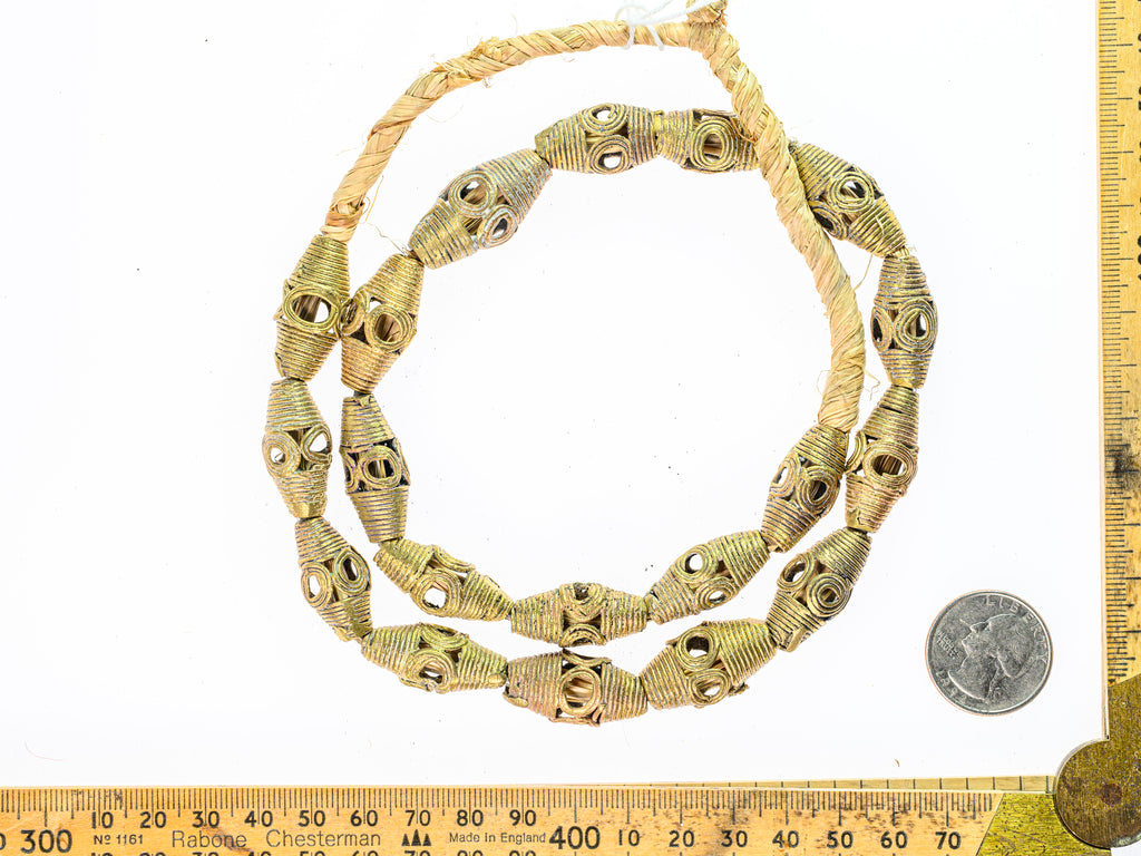 African Brass Bi-cone Lost Wax Beads with Eye Design from Ghana