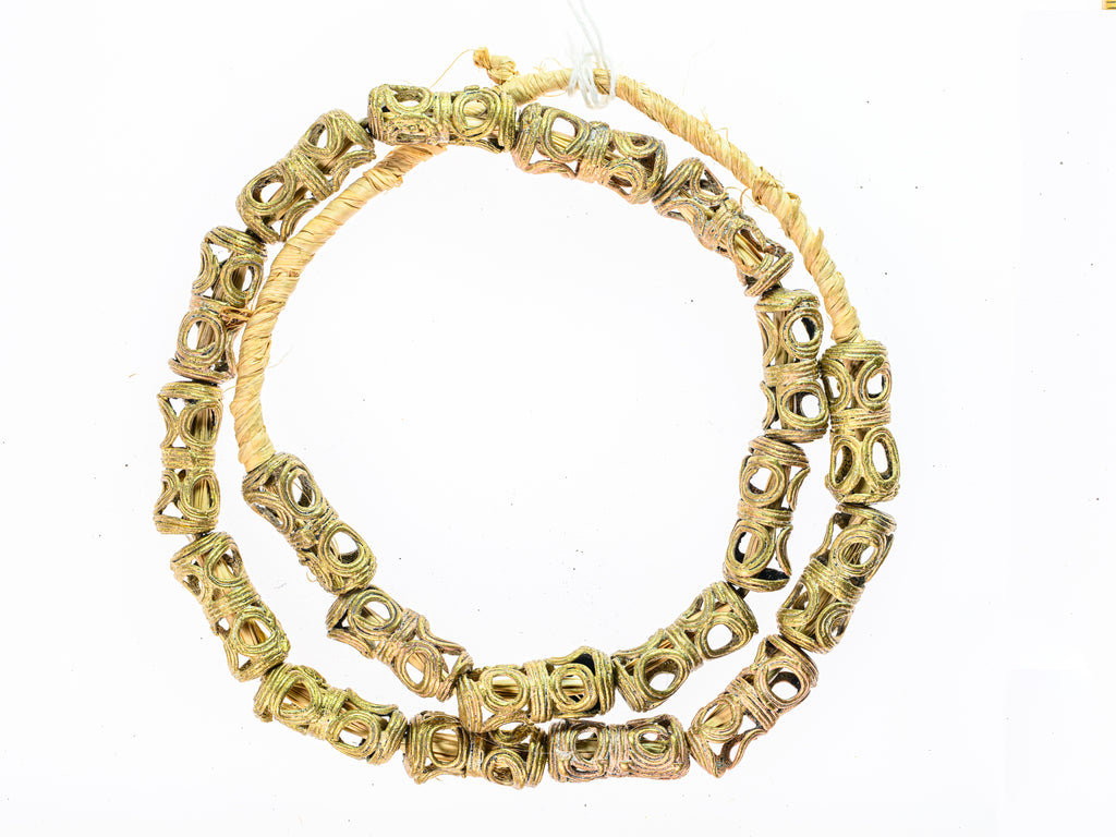 African Brass Filigree Hourglass Eye Design Lost Wax Beads from Ghana