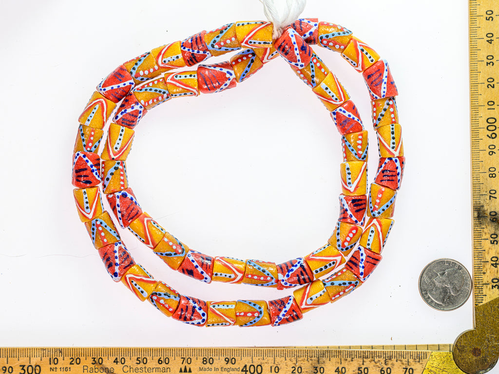 Recycled Glass Beads from Ghana - orange / red with pattern M00353