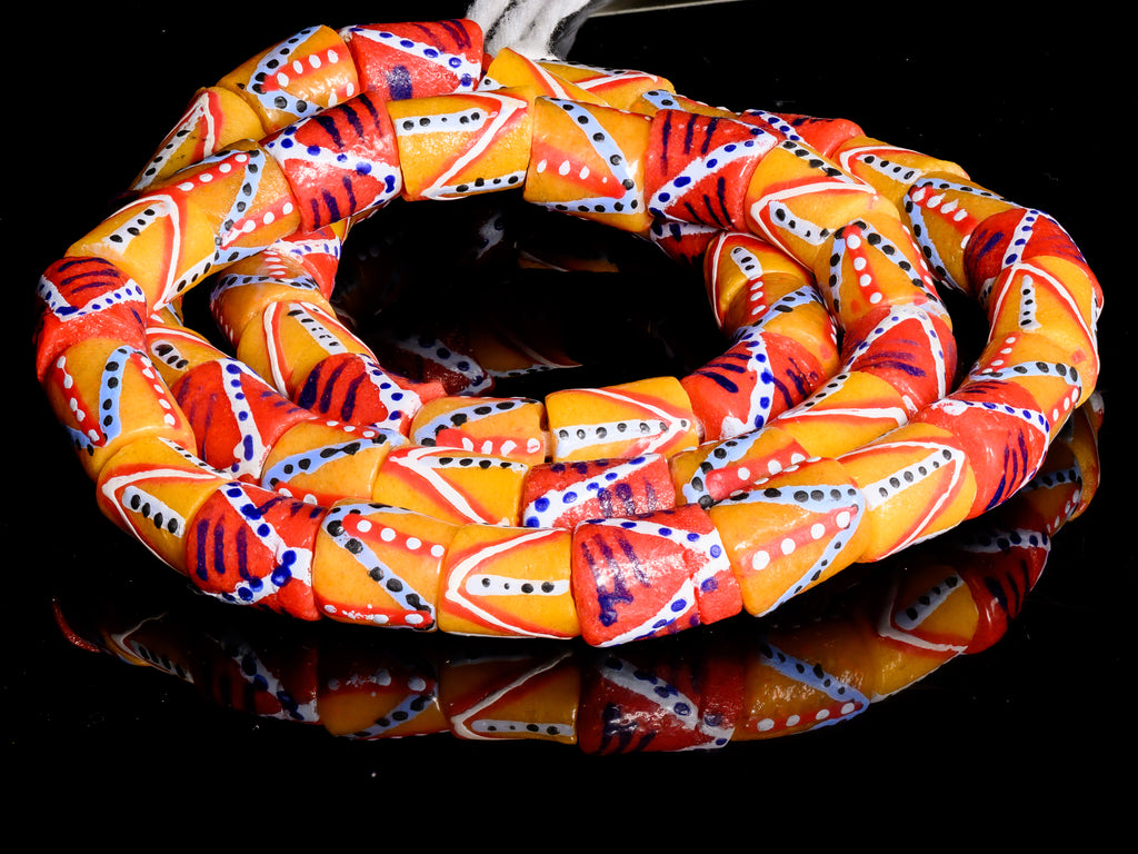 Recycled Glass Beads from Ghana - orange / red with pattern M00353