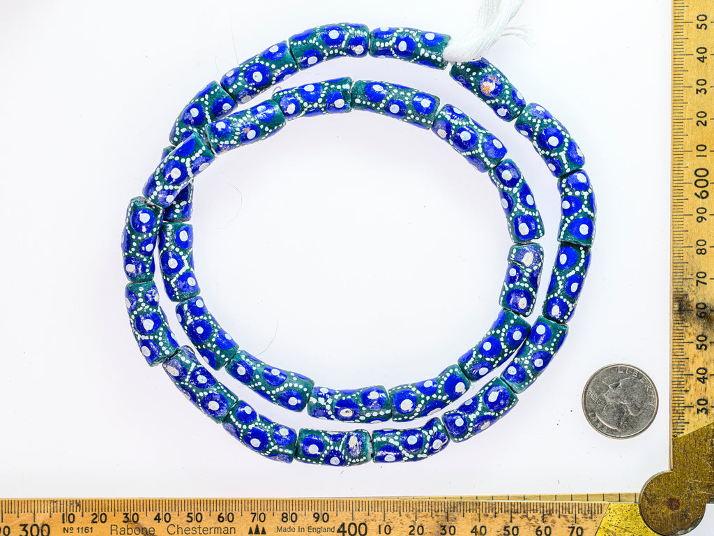 Recycled Recycled Glass Beads from Ghana - green / blue / white pattern - M00382Beads from Ghana M00382