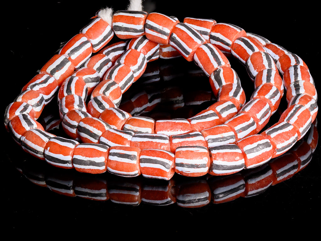 Recycled Glass Beads from Ghana, mixed red white black M00390