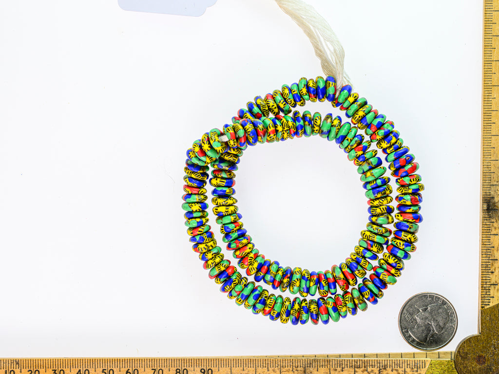 Recycled Glass Beads from Ghana M00402 - green, blue, yellow, black, and red multicolored