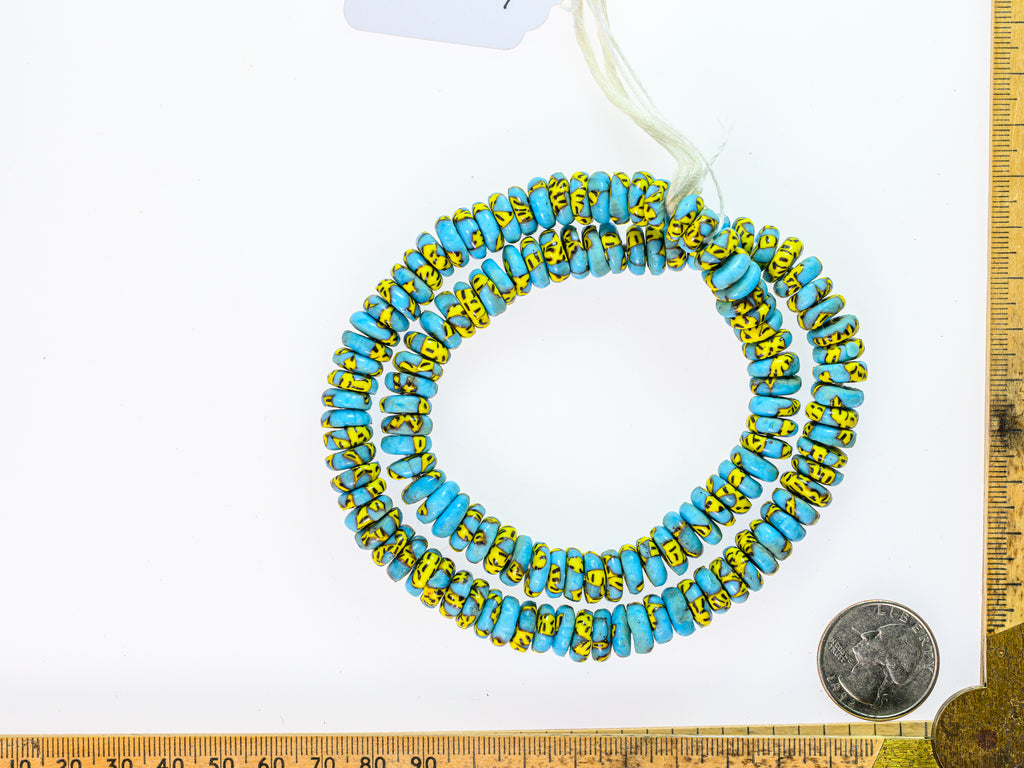 Recycled Glass Beads from Ghana M00404 - multicolor blue, yellow, black