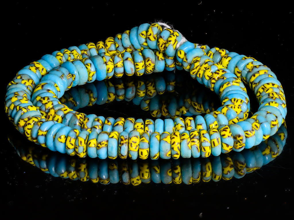Recycled Glass Beads from Ghana M00404 - multicolor blue, yellow, black