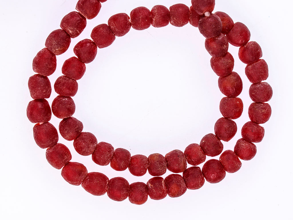 Recycled Raspberry Red Glass Beads from Ghana M00422