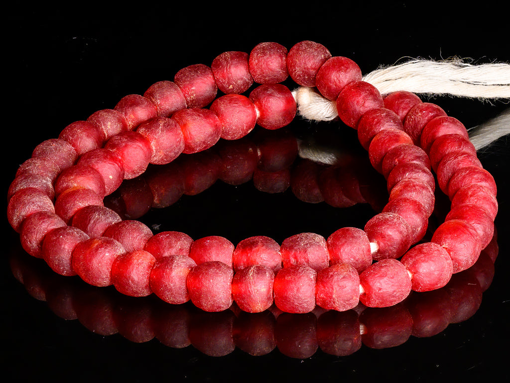 Recycled Raspberry Red Glass Beads from Ghana M00422