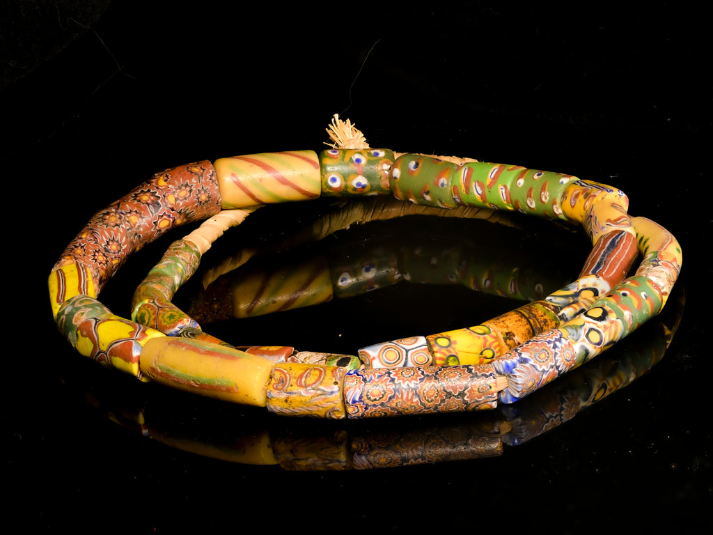 Full Strand of Antique Venetian Multicolored Tube Millefiori Trade Beads