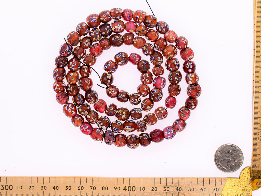 Antique Venetian African Trade White Heart Beads with Floral Design
