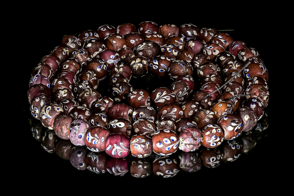 Antique Venetian African Trade White Heart Beads with Floral Design