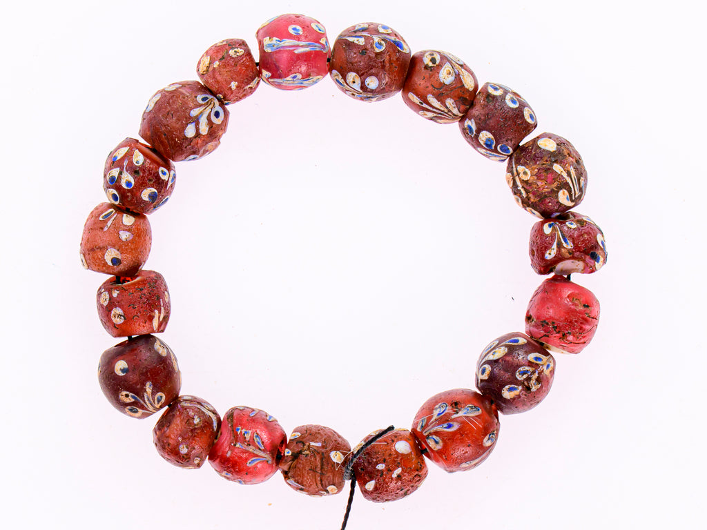 Antique Venetian African Trade White Heart Beads with Floral Design