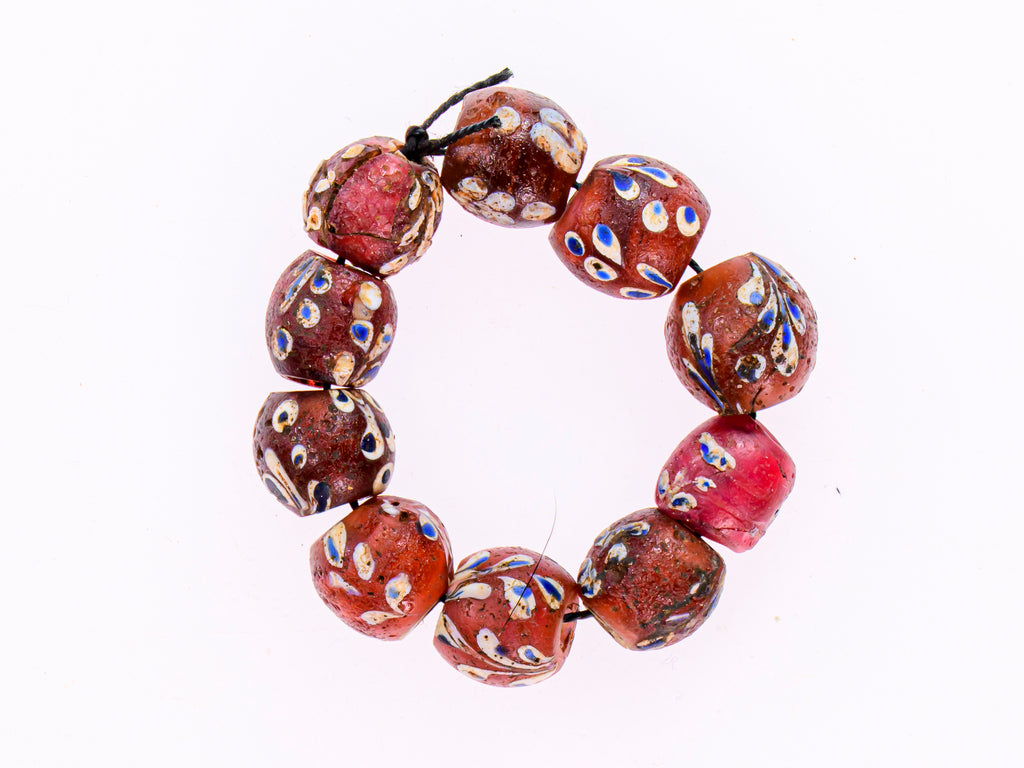 Antique Venetian African Trade White Heart Beads with Floral Design
