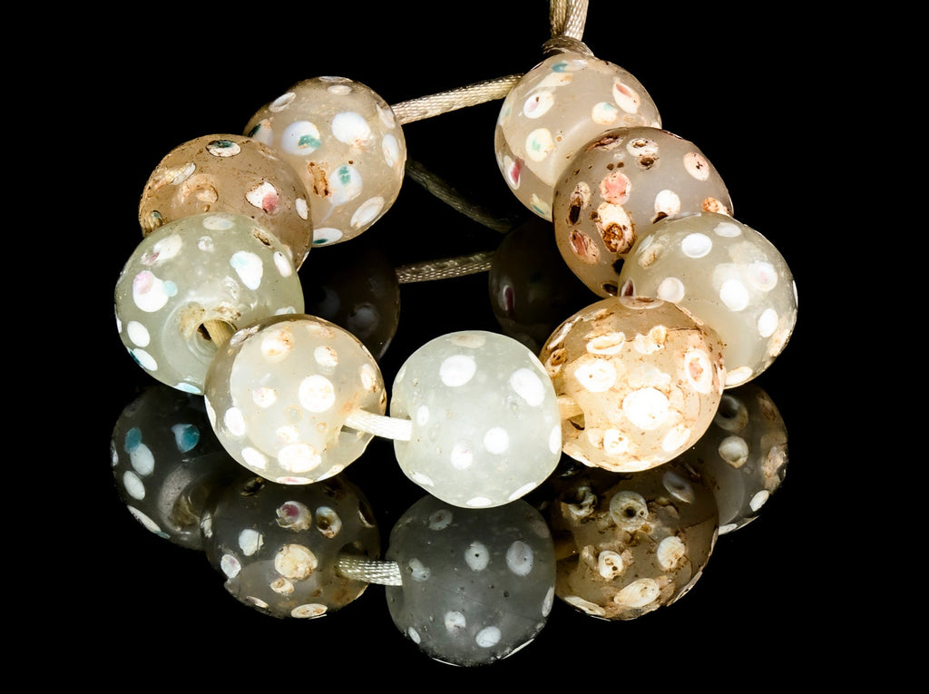 Antique Venetian African Trade Semi-transparent "White Skunk" Beads