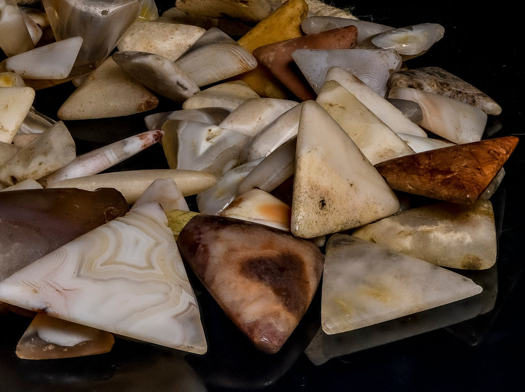Ancient Unearthed Neolithic Agate Triangular Beads or Pendants from Sahara