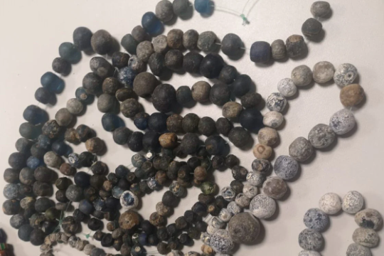 Ancient Excavated Islamic Period Translucent Blue Glass Beads with patina