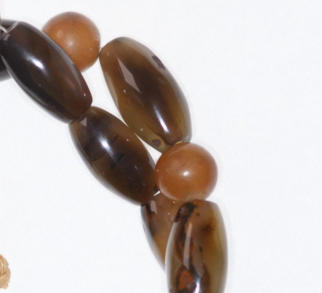 A Strand of Vintage African Trade Gray-Brown Agate Bicone and Round Beads 0112