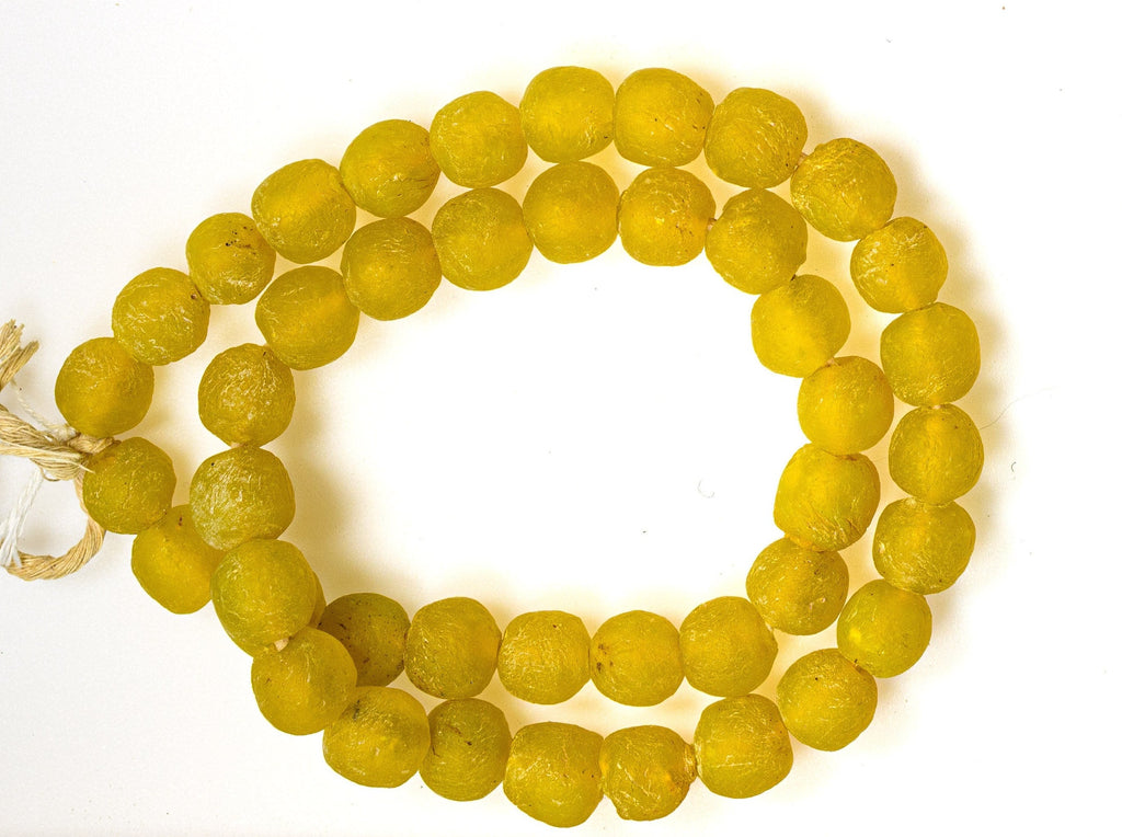 A 23" Strand of Recycled Glass Beads from Ghana, Yellow