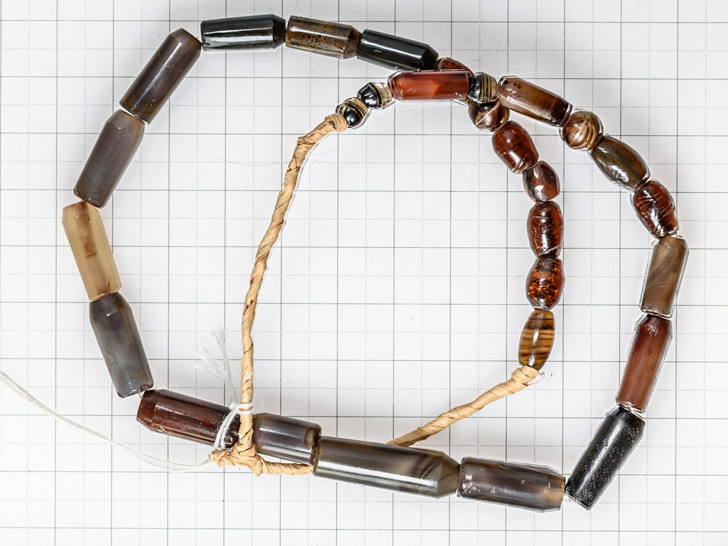 A Strand of Vintage African Trade Gray-Brown Agate Cylindrical Beads of Unusual Shape Strand 10