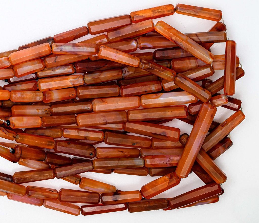 A Strand of Vintage African Trade  Idar Oberstein Carnelian Agate Cylindrical Beads
