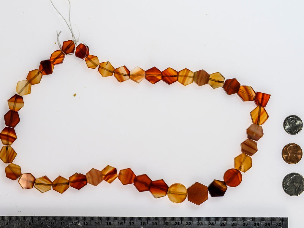 Vintage African Trade Carnelian Hexagon Beads, Idar-Oberstein Agate