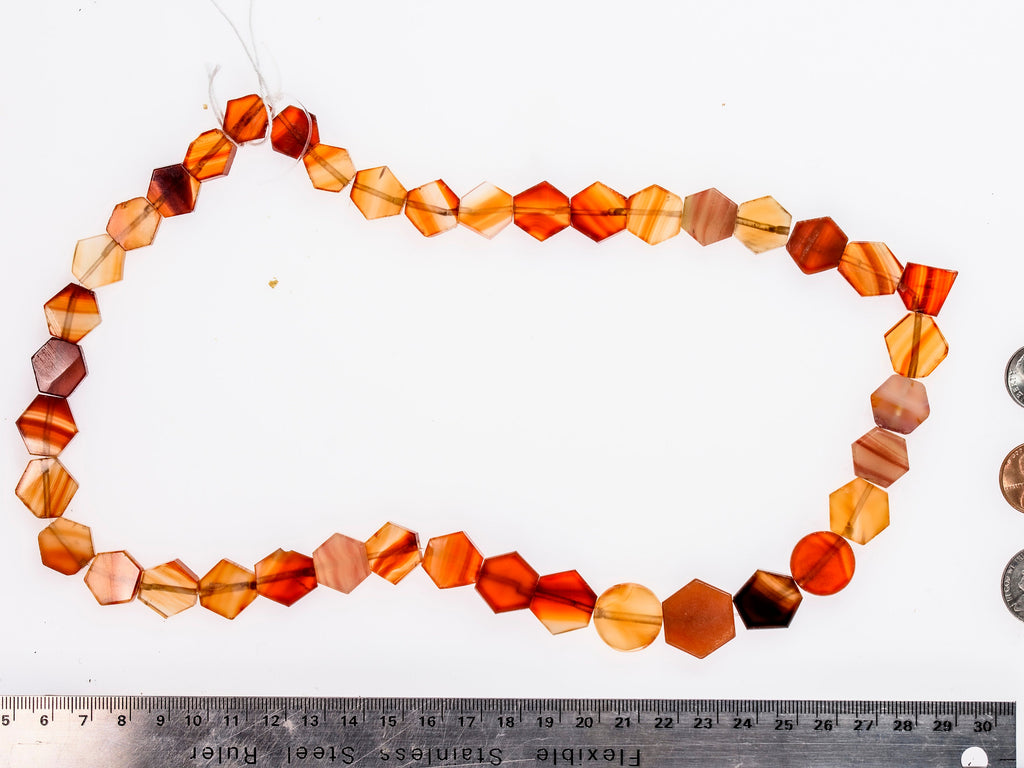 Vintage African Trade Carnelian Hexagon Beads, Idar-Oberstein Agate