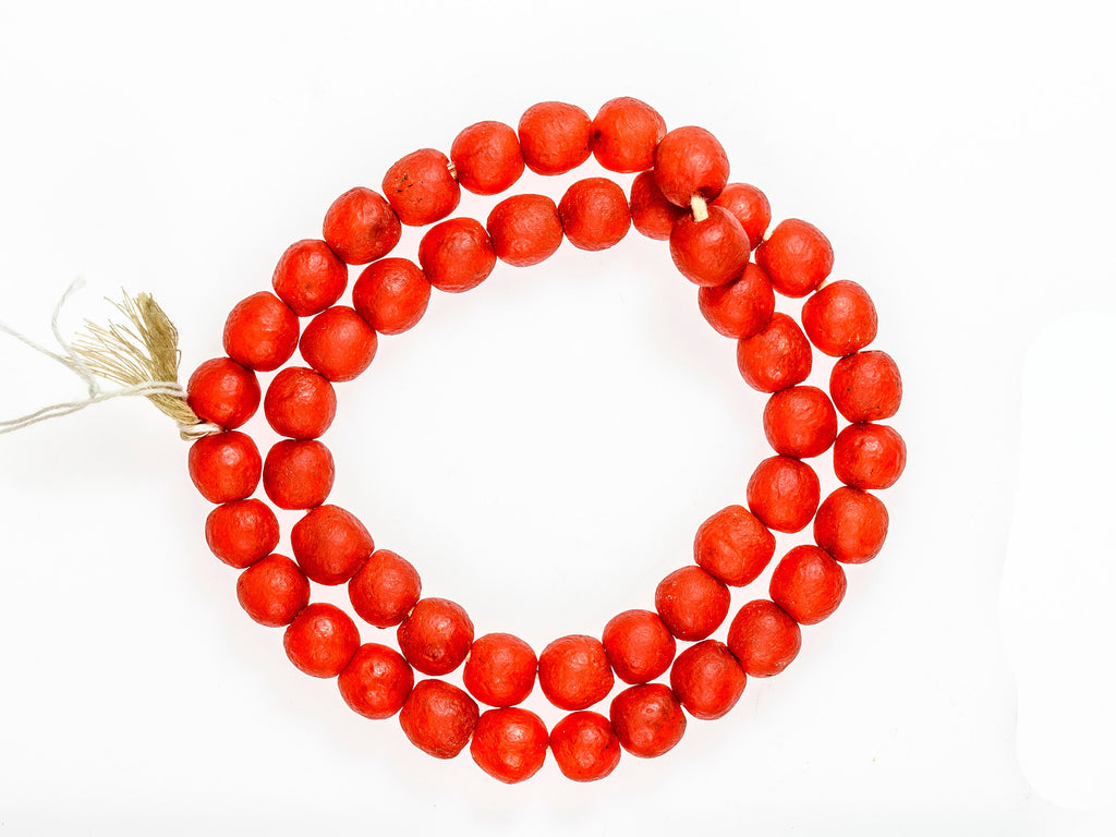 A Strand of Recycled Glass Beads from Ghana, Raspberry Red 0716