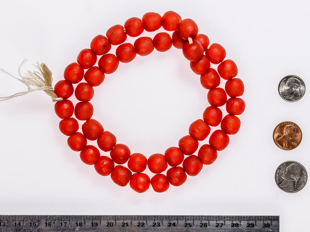 A Strand of Recycled Glass Beads from Ghana, Raspberry Red 0716