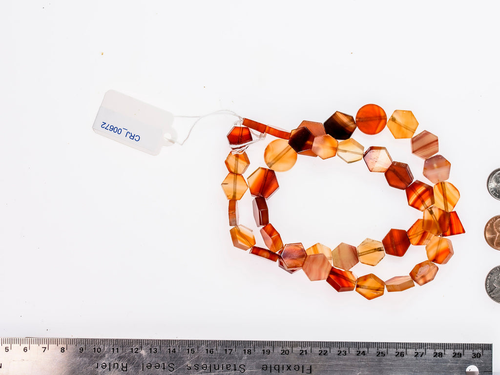 Vintage African Trade Carnelian Hexagon Beads, Idar-Oberstein Agate