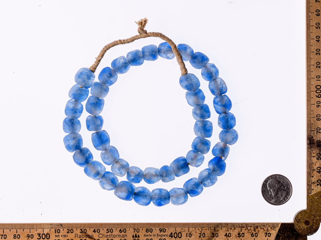 A 23" Strand of Recycled Glass Beads from Ghana, Blue Swirl