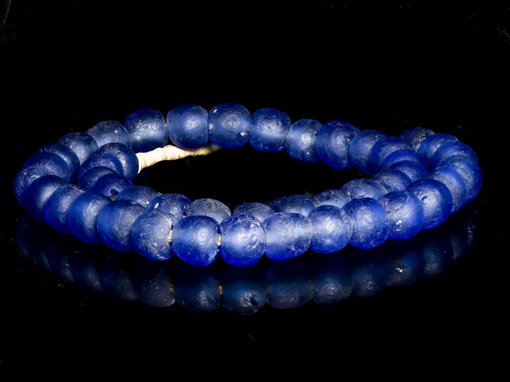 A 23" Strand of Recycled Glass Beads from Ghana, Dark Blue