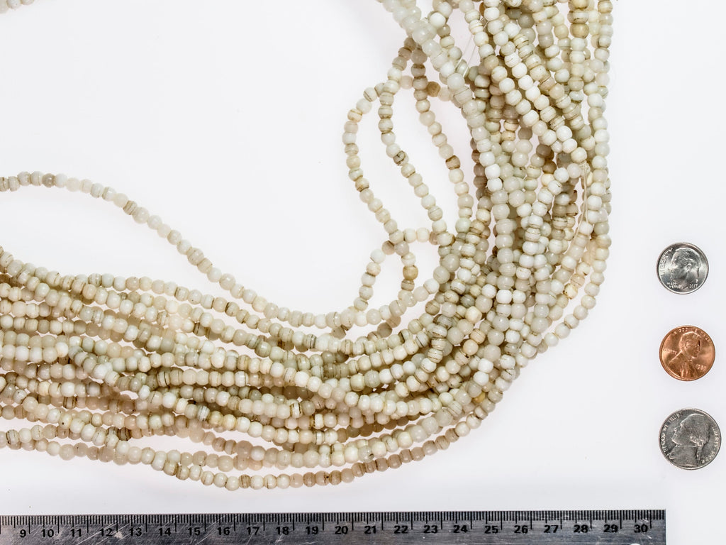 Antique Bohemian Glass 5 mm Round Bone White Beads 0797