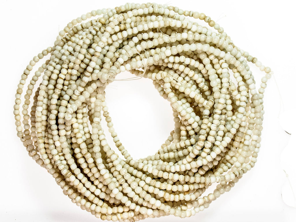 Antique Bohemian Glass 5 mm Round Bone White Beads 0797