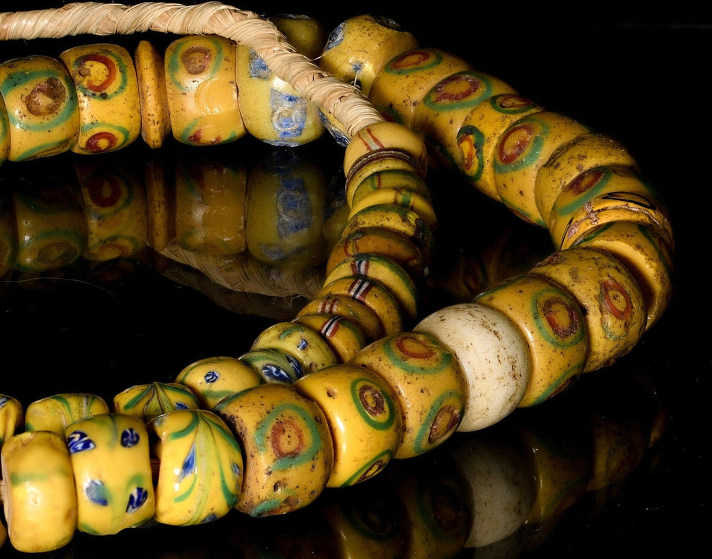 A Strand of Antique Venetian African Trade Beads in Yellow hues  (0262B)