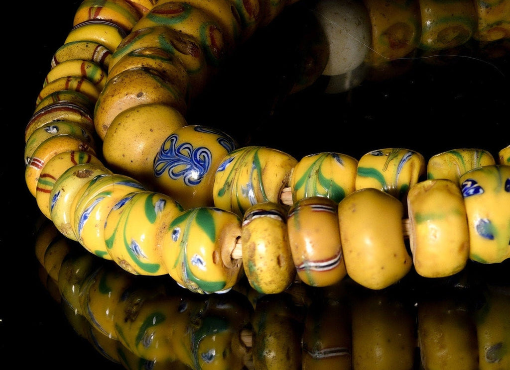 A Strand of Antique Venetian African Trade Beads in Yellow hues  (0262B)