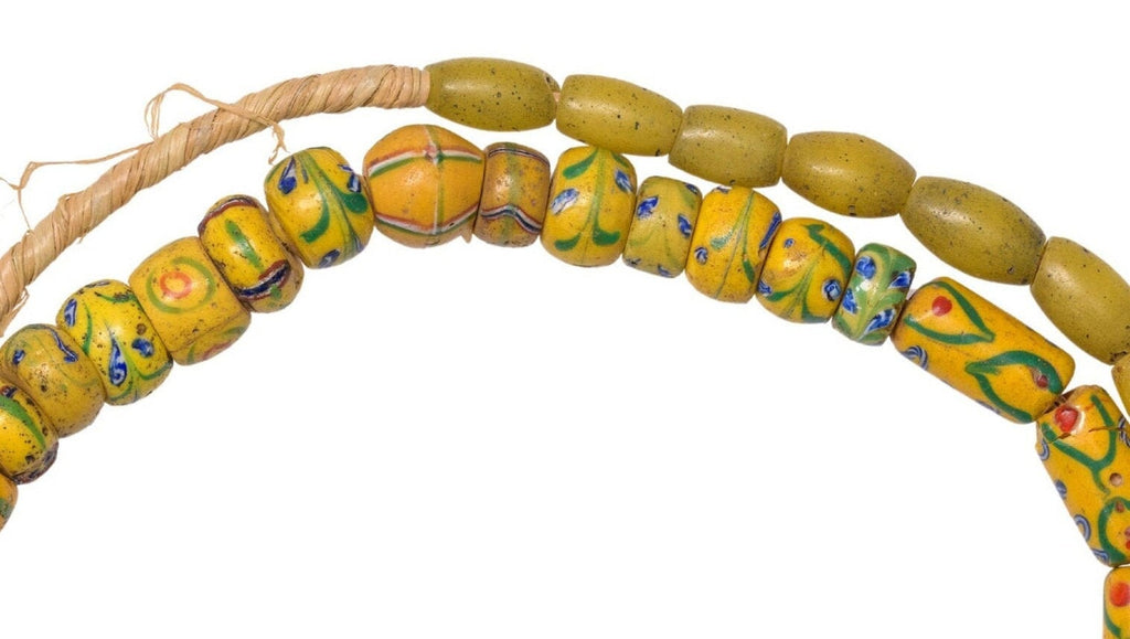 A Strand of Antique Venetian and Bohemian African Trade Beads in Yellow hues  (0262A)