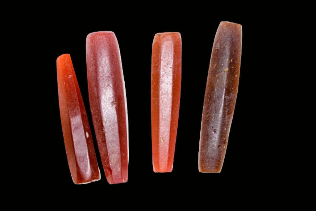 Antique Brick-Red  Faceted Glass beads, African Trade, Bohemian or Venetian, group of 4