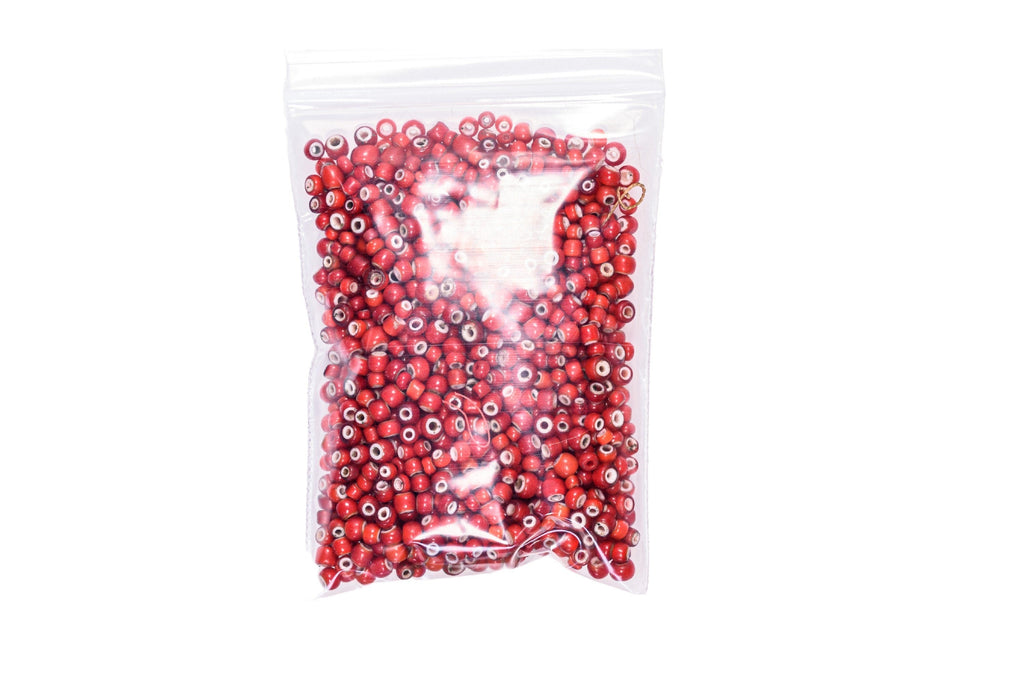 A 100g Bag of Antique Red White Heart African Trade  Beads