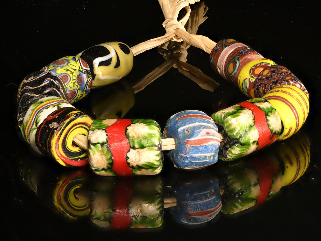 Venetian Mostly Millefiori African Trade Beads, 12 Beads 0532_S9