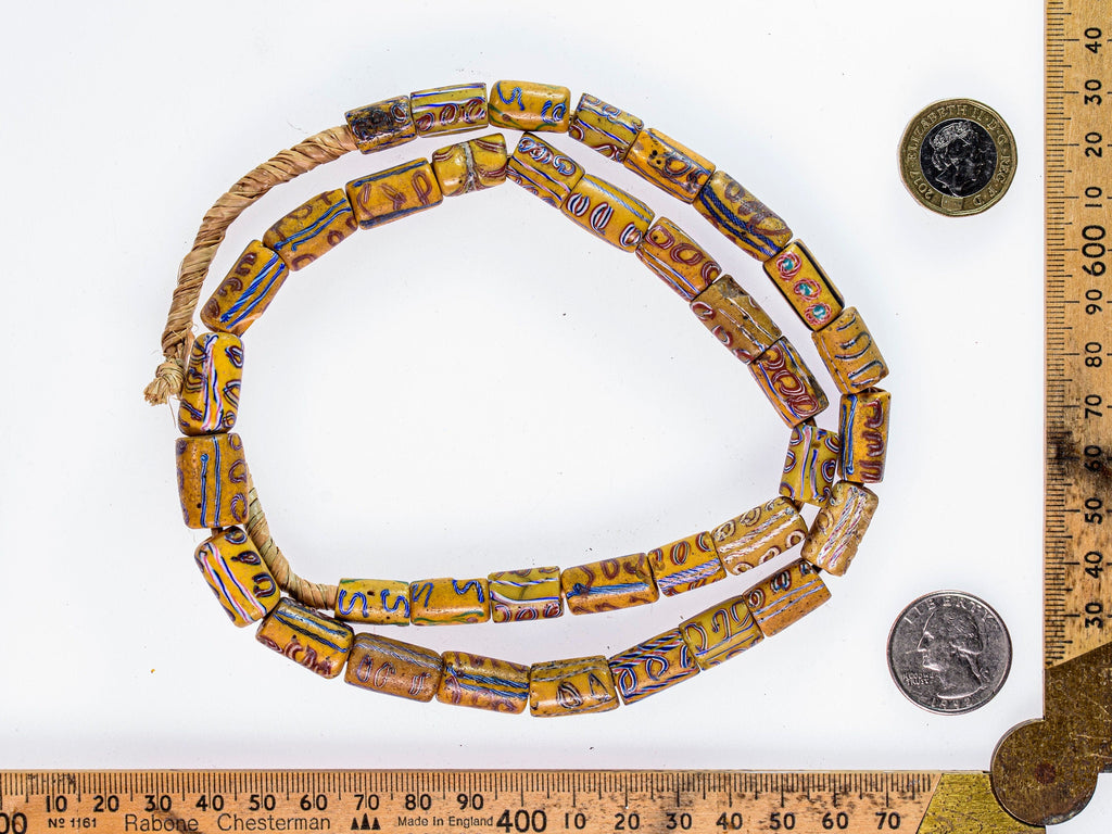 Antique Venetian Mustard Yellow African Trade Beads, Full Strand  VBP173