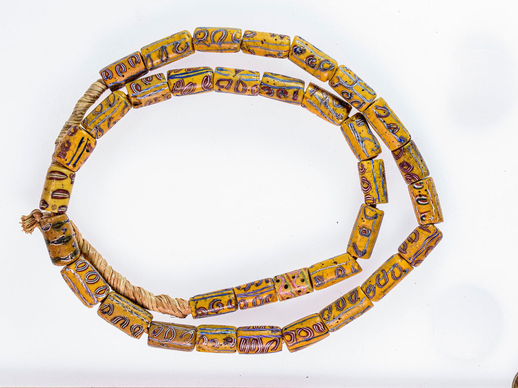 Antique Venetian Mustard Yellow African Trade Beads, Full Strand  VBP163