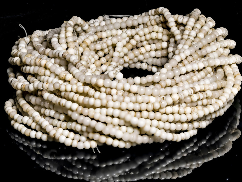 Antique Bohemian Glass 5 mm Round Bone White Beads 0797