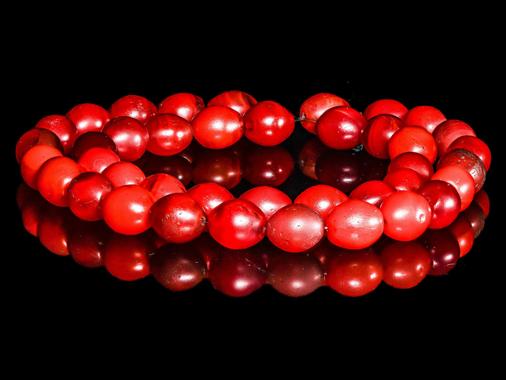 Bohemian Small Colodente "Pigeon Egg"  Glass Beads, Red Full strand 0992