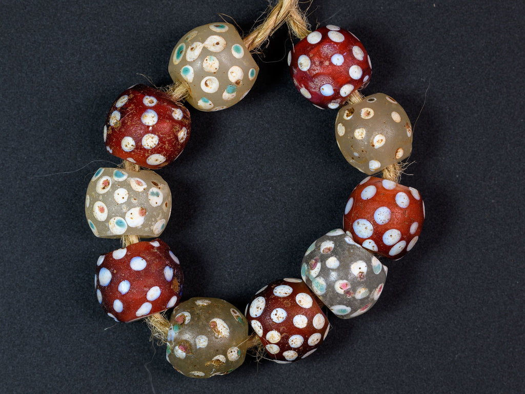 Antique Venetian African Trade  "White Skunk" and "Red Skunk"  Beads, group of 10 (0468)