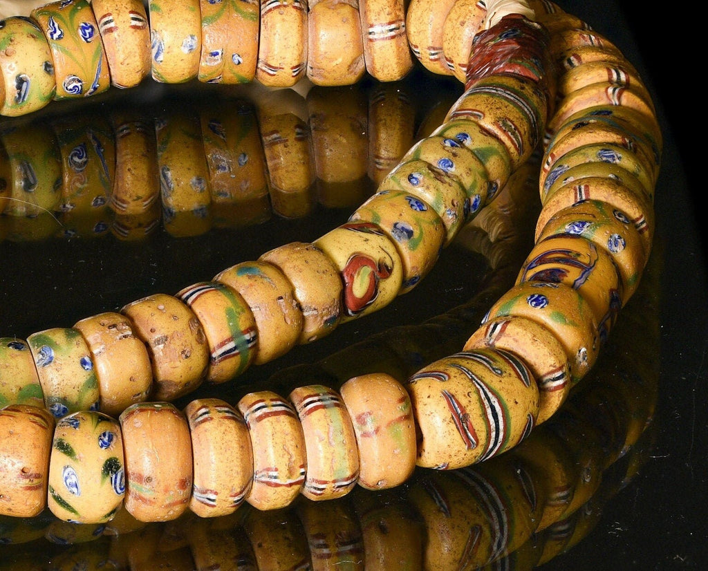 A Strand of Antique Venetian African Trade Beads in Yellow hues  (0262D)