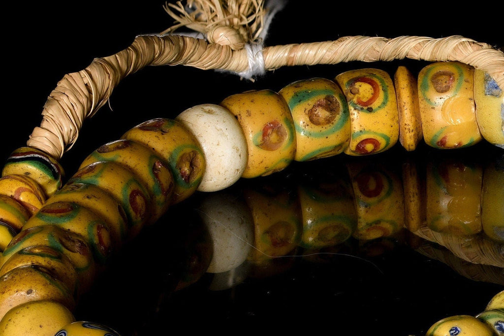 A Strand of Antique Venetian African Trade Beads in Yellow hues  (0262B)