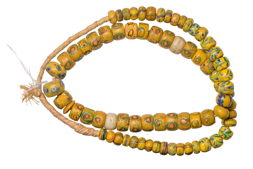 A Strand of Antique Venetian African Trade Beads in Yellow hues  (0262B)