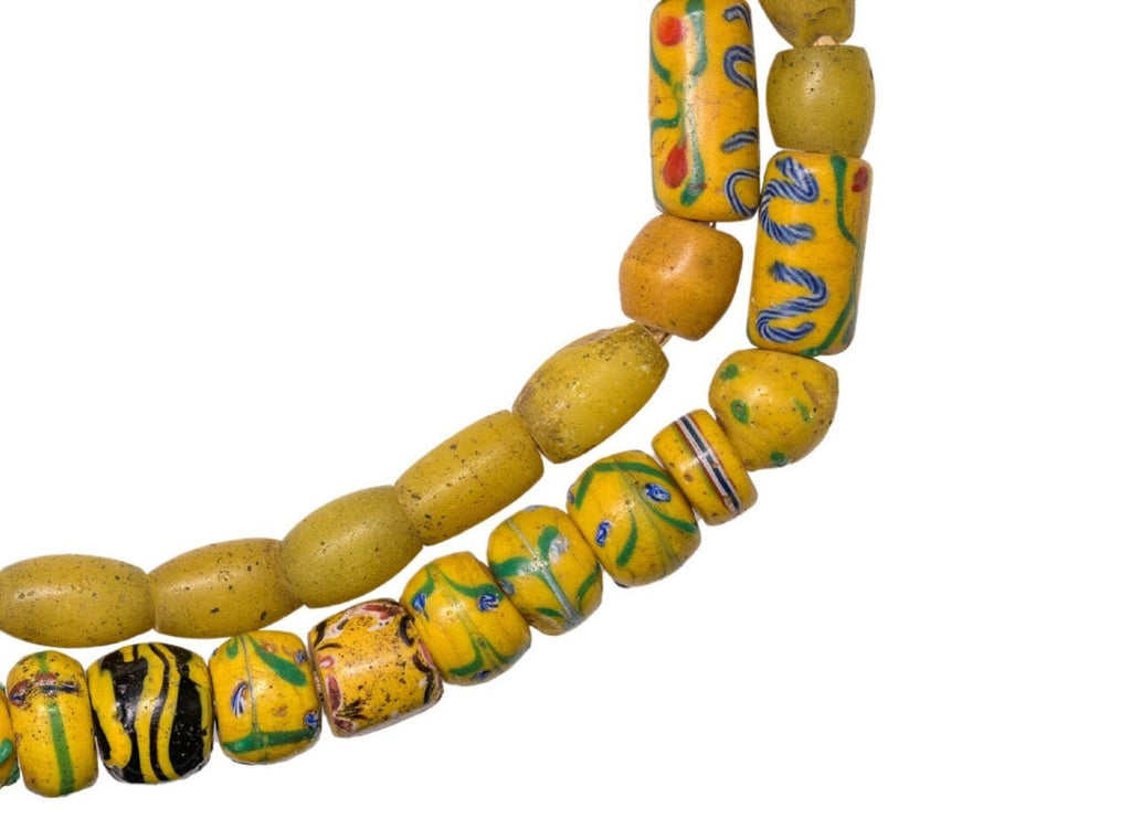 A Strand of Antique Venetian and Bohemian African Trade Beads in Yellow hues  (0262A)