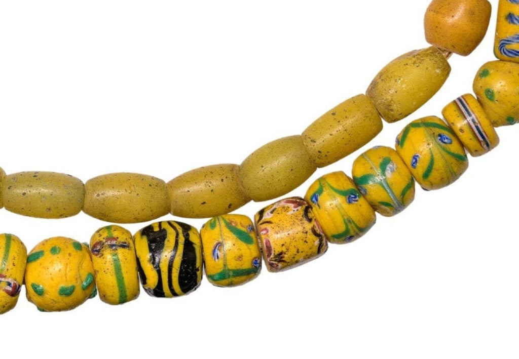 A Strand of Antique Venetian and Bohemian African Trade Beads in Yellow hues  (0262A)