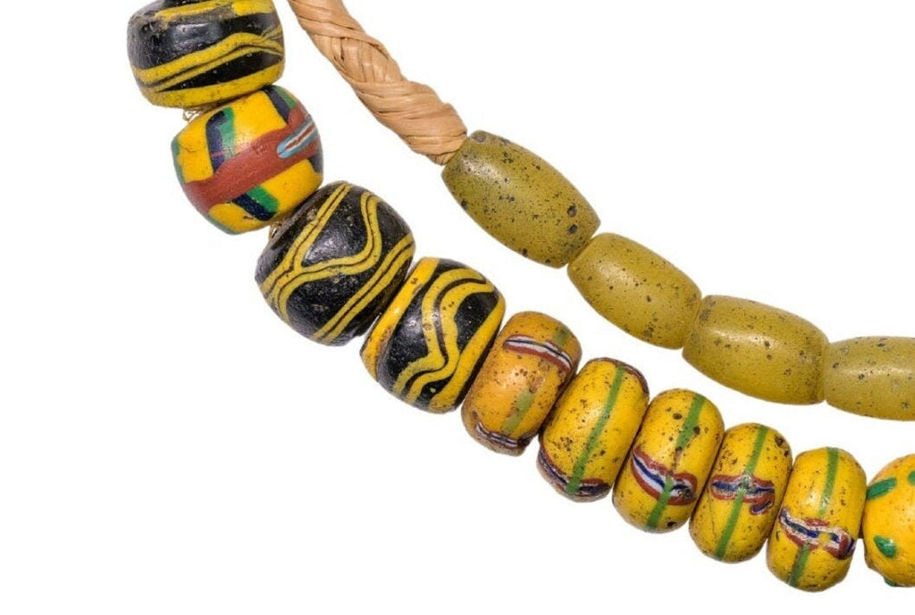 A Strand of Antique Venetian and Bohemian African Trade Beads in Yellow hues  (0262A)